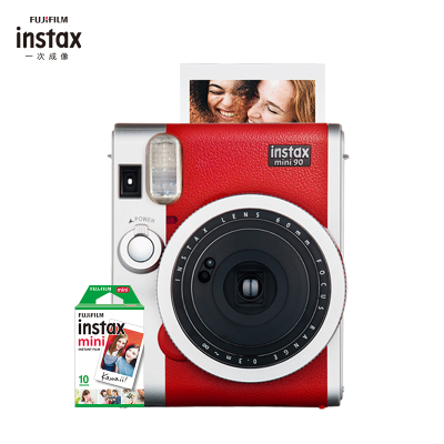 富士（FUJIFILM）INSTAX 拍立得 相机 一次成像胶片相机mini90 典藏红 套餐一 （含10张相纸）