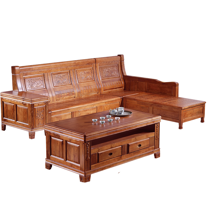 寻木匠中式实木香樟木沙发组合仿古红木转角贵妃储物冬夏两用客厅家具