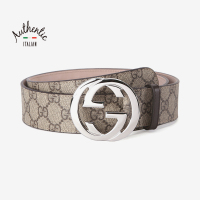 GUCCI/古驰 中性皮质双G压纹板扣皮带腰带411924KGDHN 9643 米色乌木色100