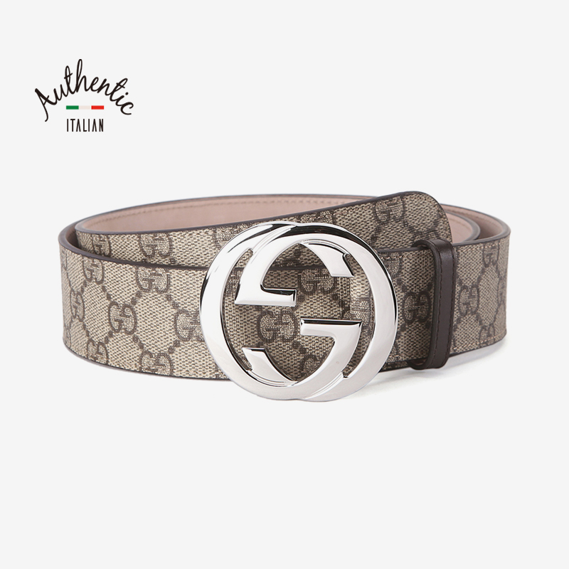 GUCCI/古驰 中性皮质双G压纹板扣皮带腰带411924KGDHN 9643 米色乌木色100