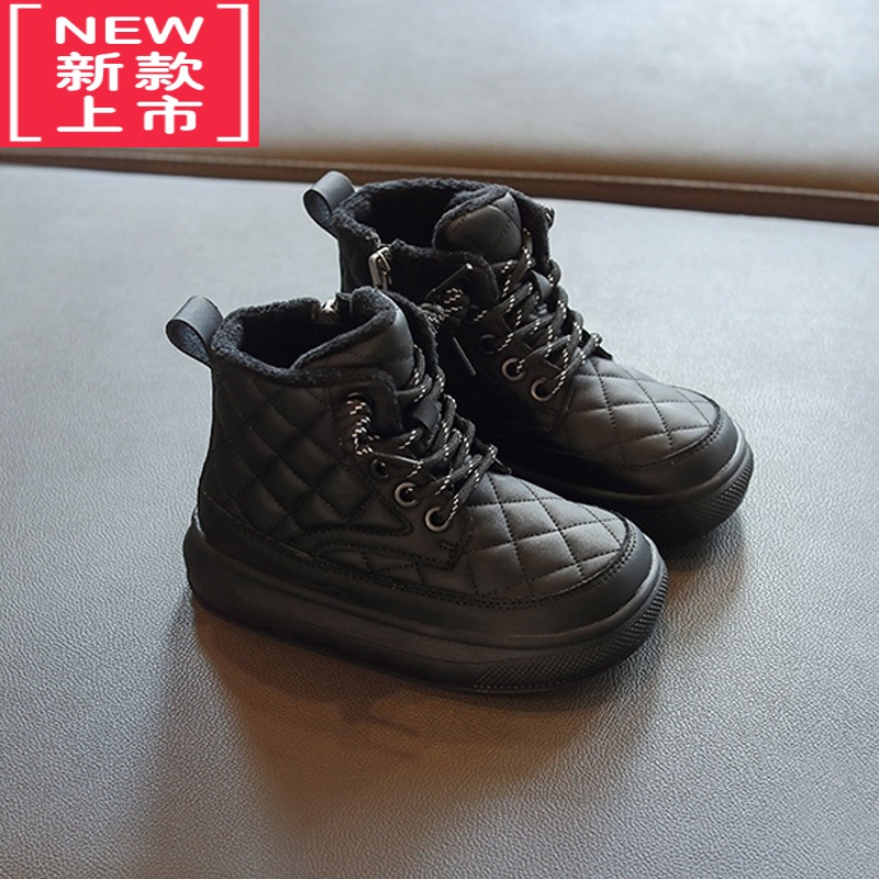 可莉允女童靴子2022秋冬新款二棉鞋男童鞋子儿童加绒洋气短靴童鞋马丁靴