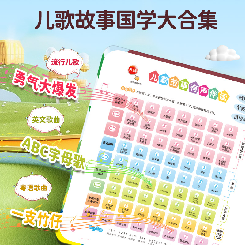 儿歌歌曲 [正版]新升级 儿歌+早教有声书中英粤语学习机0-7岁点读书 充电款宝宝0到3岁会说话的 撕不烂孩悦时光幼儿有