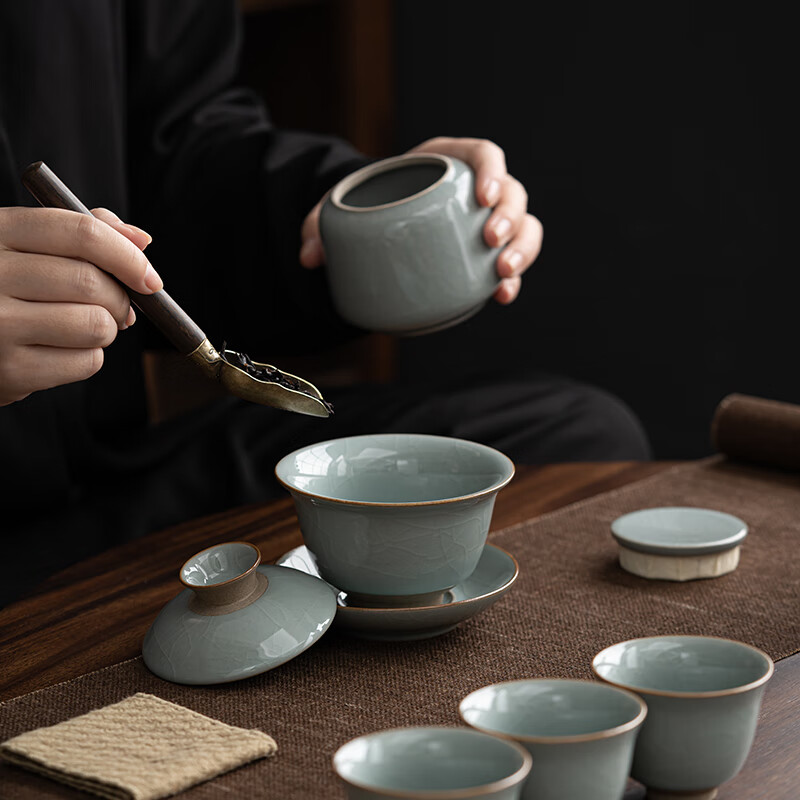 苏氏陶瓷/SUSHI CERAMICS J0629 哥窑功夫茶具陶瓷泡茶壶三才盖碗礼盒装 (单位:盒)高清大图