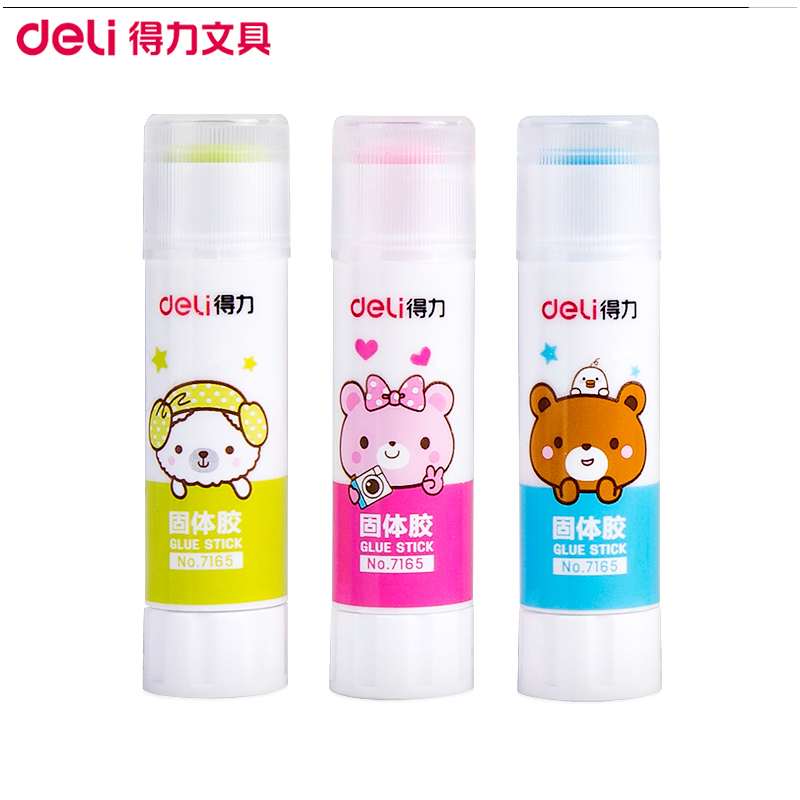得力(deli)7165彩色固体胶棒10支 可爱卡通彩色9g固体胶 PVA材质固体胶棒胶水学生文具混色 胶带/胶水/胶棒