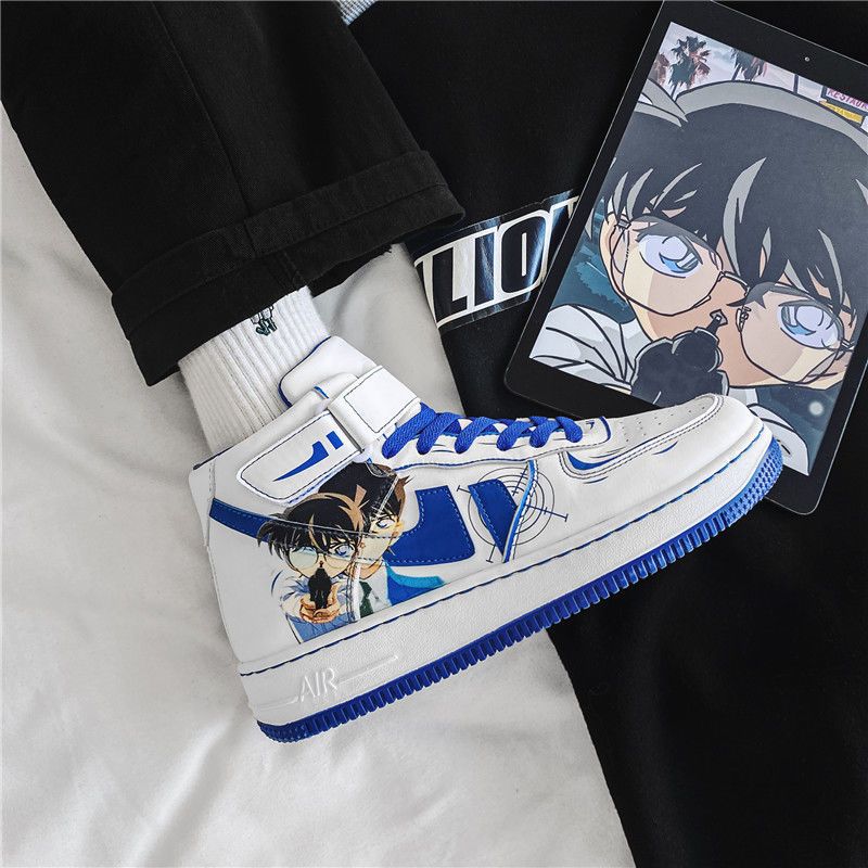 鞋子男秋季新款高帮板鞋柯南联名潮流休闲卡通学生aj空军一号男生福利