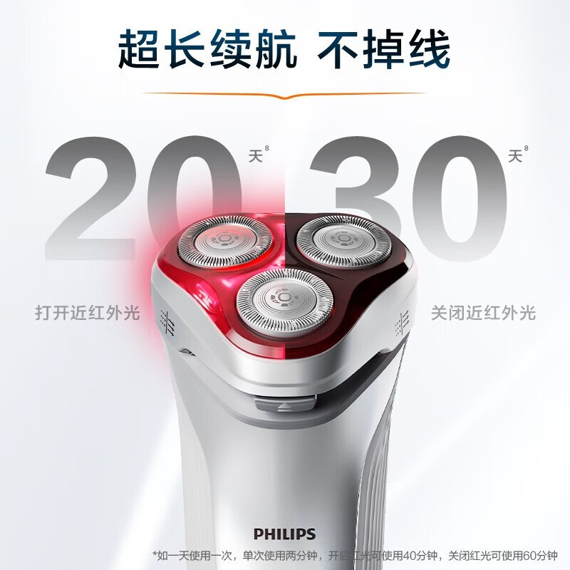 飞利浦(PHILIPS)剃须刀红光肌能光感科技男士胡须刀红光醒肤科技LED4500高清大图