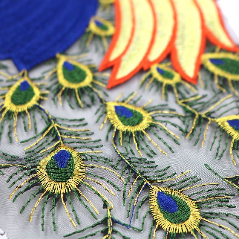 超大号孔雀精美布贴优质女装贴花时尚中国风刺绣凤凰旗袍装饰贴花绿