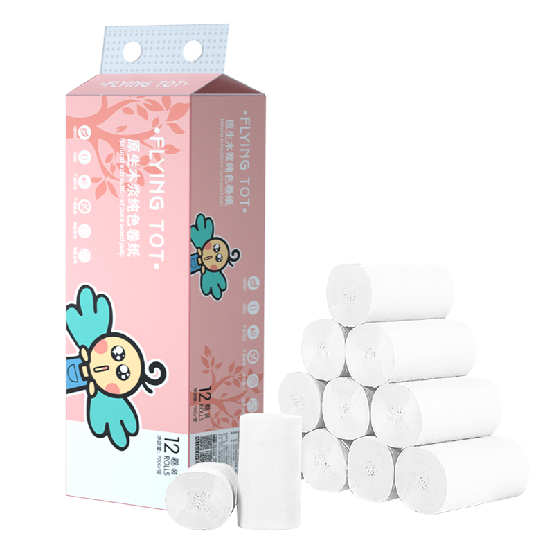 FLYING TOT 原生木浆纯色卷纸-12卷 M547 餐巾纸卫生纸面巾纸家用纸巾