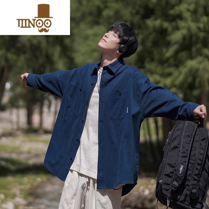 YANXU日系工装长袖衬衫男秋季潮牌复古百搭衬衣痞帅感宽松休闲外百高清大图