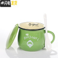 三维工匠创意陶瓷杯子马克杯带盖勺情侣家用早餐杯牛奶杯定制咖啡杯大水杯_914 早餐杯绿色+盖+陶瓷勺 默认尺寸