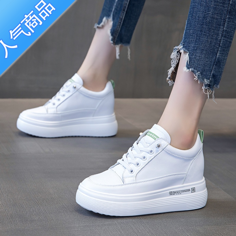 SUNTEK不系带小白鞋女内增高女鞋8M厚底休闲春秋新款坡跟夏季网面高清大图