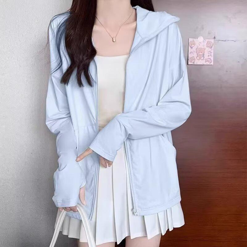 运动显瘦冰丝夏季防晒衣女户外轻薄款外套防紫外线透气凉感防晒服 Q99蓝色 M