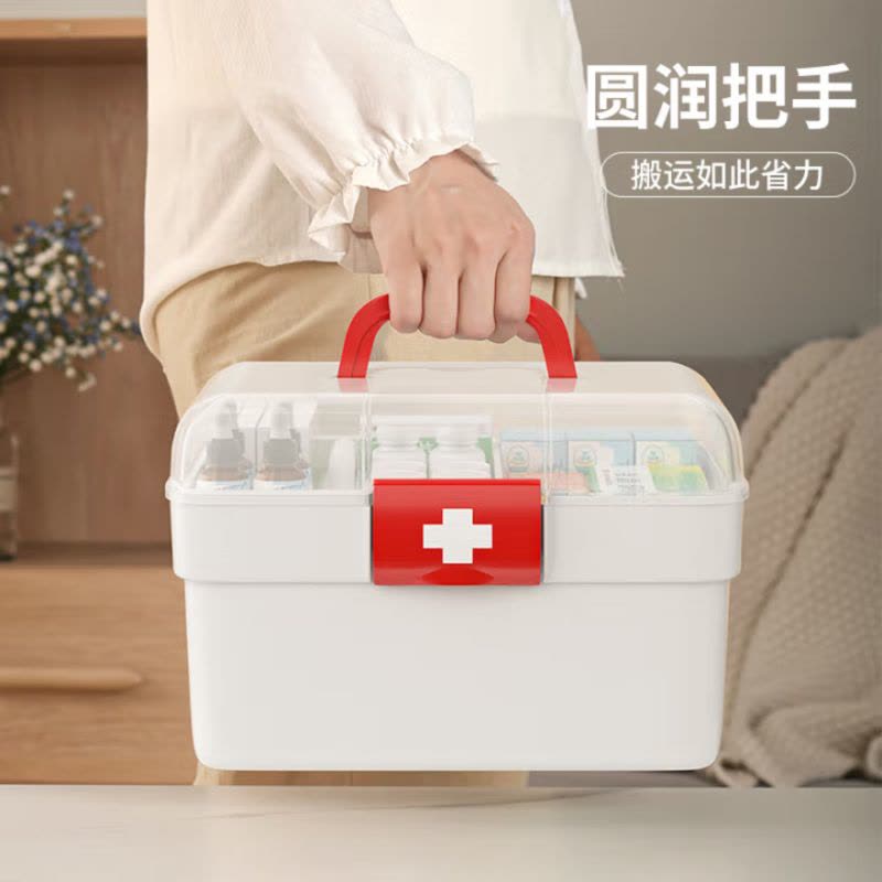 医药箱家庭装学生宿舍常备药医疗箱急救药物药品收纳盒家用小药箱 白色款[加大号] 26.5*18*16.5cm图片