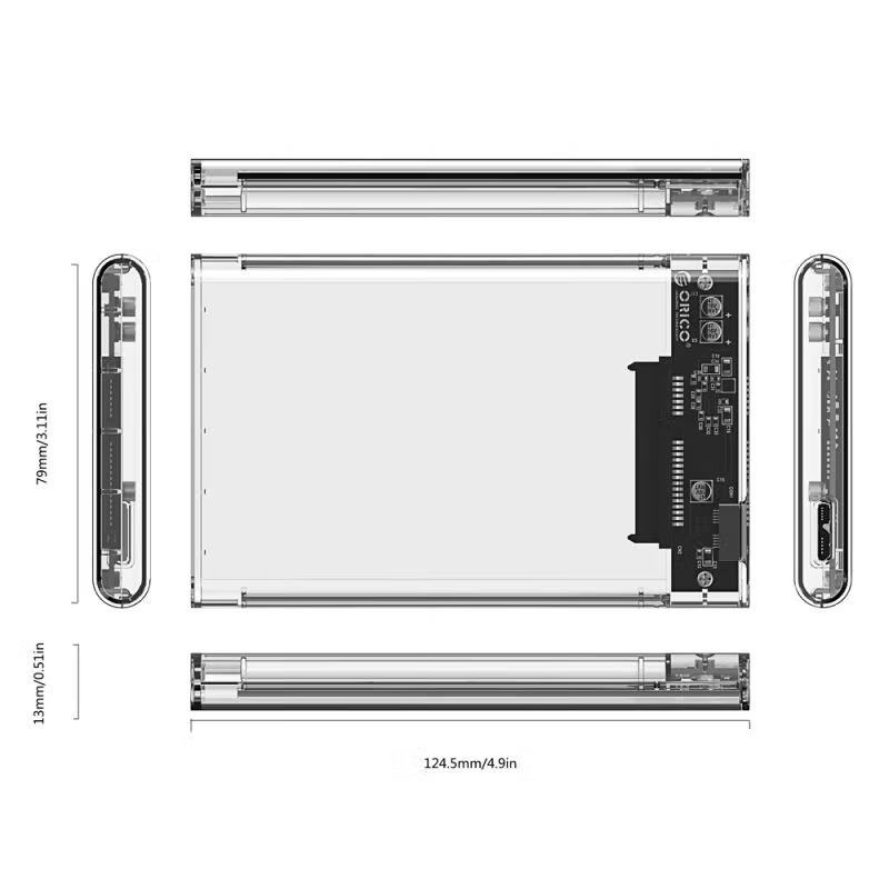 奥睿科(ORICO)移动硬盘盒2.5英寸USB3.0 SATA串口笔记本电脑外置壳固态机械ssd硬盘 全透明2139U3