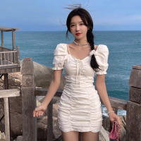 御姐风夏装性感包臀法式连衣裙女2021年新款设计高级感初恋小裙子 显瘦小白裙 S
