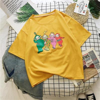 ins白色小雏菊刺绣短袖t恤女夏2020新款学生宽松上衣体恤打底衫潮 天线宝宝-黄色 M[建议80-105斤]