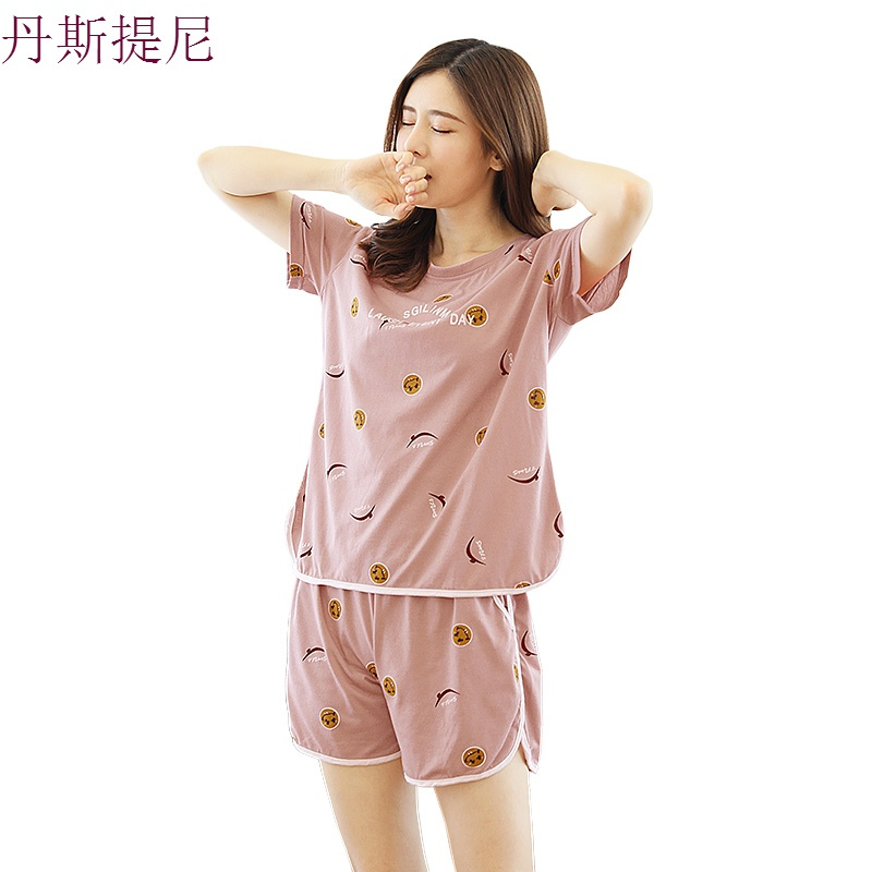韩版睡衣女夏套装短袖清新纯棉大码宽松胖mm学生家居服20-30元
