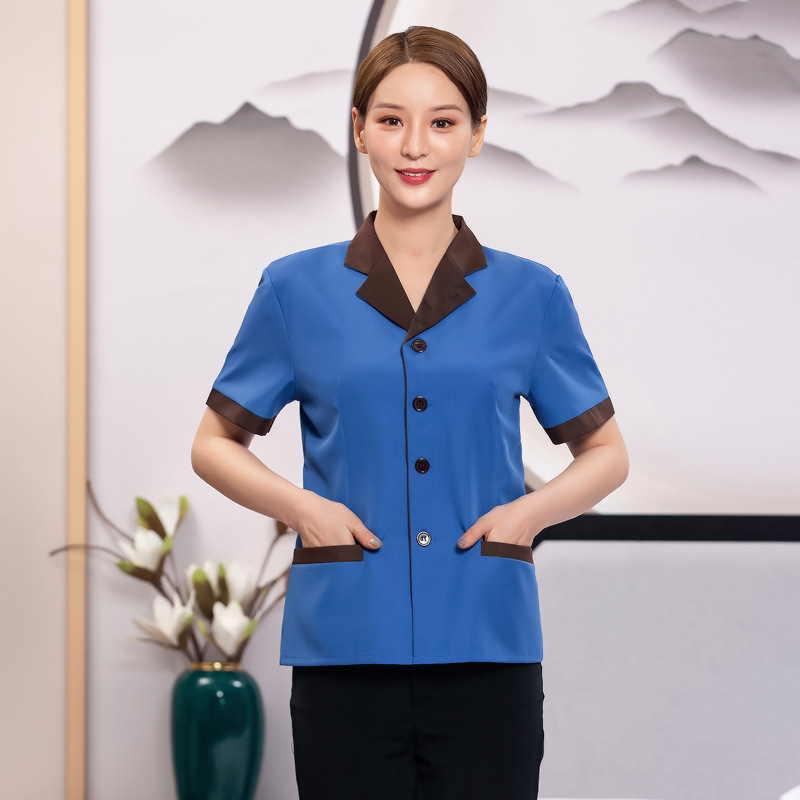 BJ009 保洁服 保洁员工作服 清洁工服装 PA制服 酒店工作服夏装-蓝色;XXL