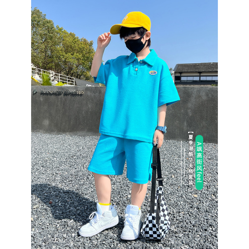 男童夏装套装2025新款中大童休闲短袖polo衫两件套儿童洋气夏季潮