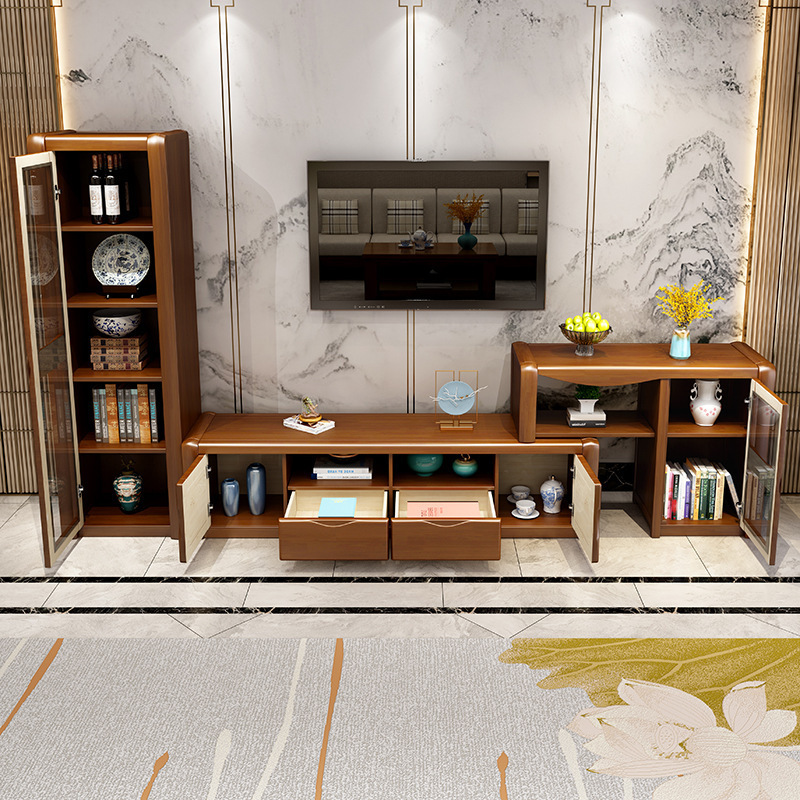 百冠环球 实木电视柜现代简约地柜组合电视背景墙柜中式电视机客厅