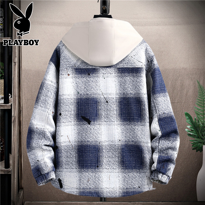 花花公子春秋夹克男士2025新款青少年宽松潮流加厚连帽开衫外0高清大图