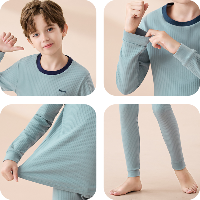 浪莎男童秋衣秋裤套装纯棉儿童保暖内衣棉毛衫内穿春秋冬a类全棉高清大图
