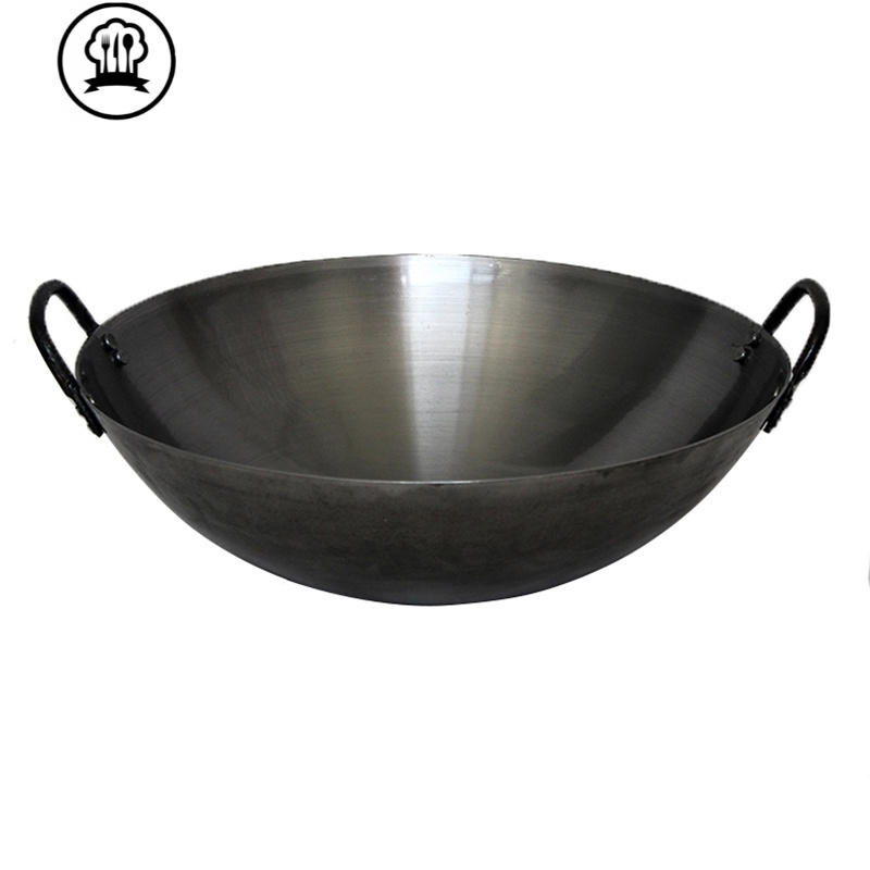 敬平jingping老式加厚双耳铁锅炒锅尖底锅圆底锅熟铁锅家用饭店厨师