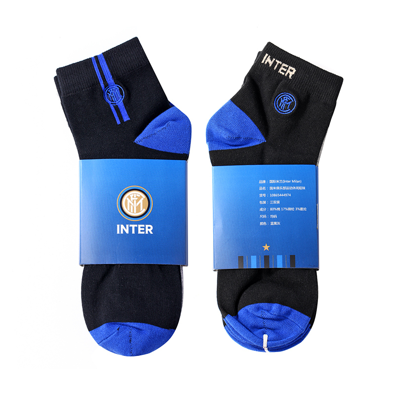 国际米兰俱乐部Inter Milan薄款男女防臭吸汗抗菌透气舒适运动休闲短袜 三双装袜子