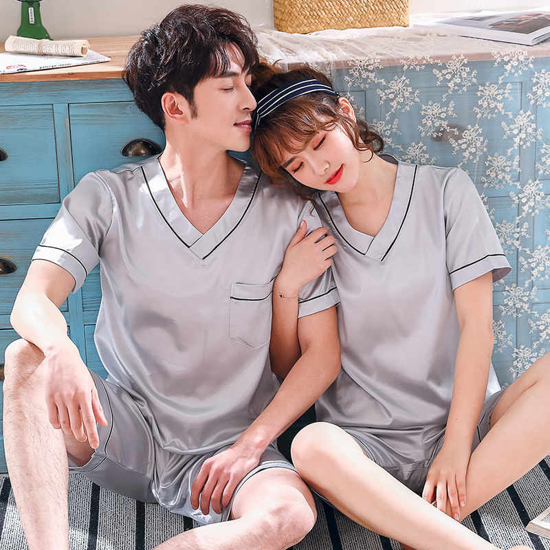 suntek睡衣情侣睡衣夏天韩版冰丝性感套装青年男女式短袖薄款夏季家居