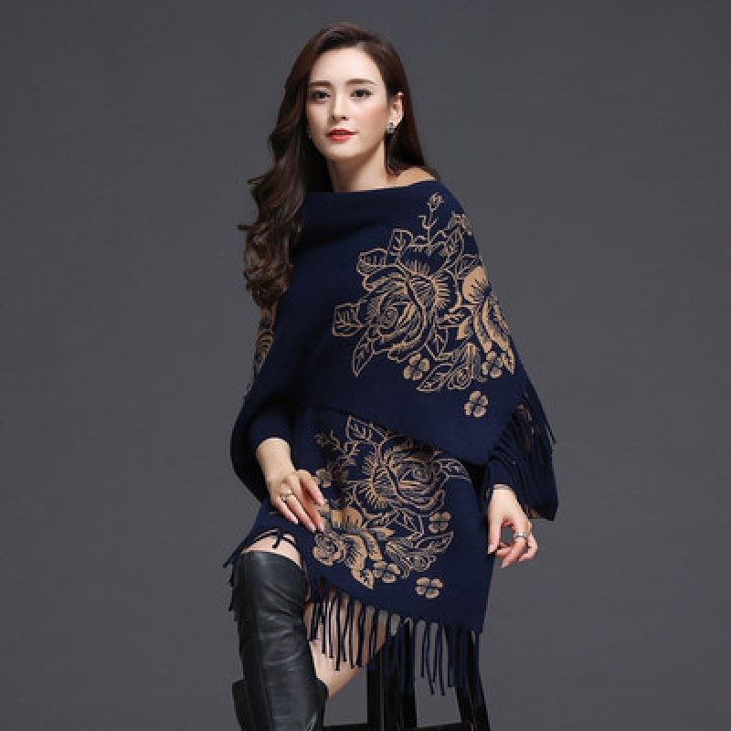 热卖女装新款秋冬中长款披肩羊绒女大码加厚保暖旗袍外搭斗篷披风双面