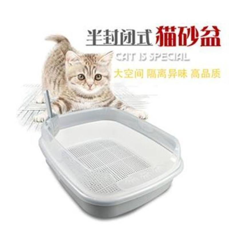 灰色 宠物猫砂盆半封闭式猫厕所双层防外溅半封闭猫便盆猫屎盆宠物用品