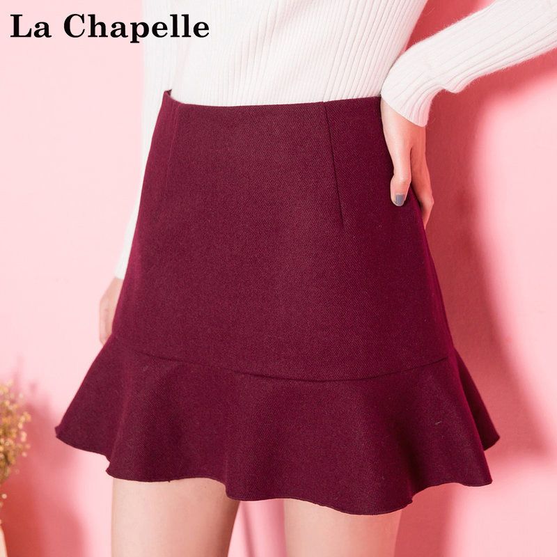 拉夏贝尔Cie’s冬季新款显瘦A字短裙荷叶边裙半身裙女30064508