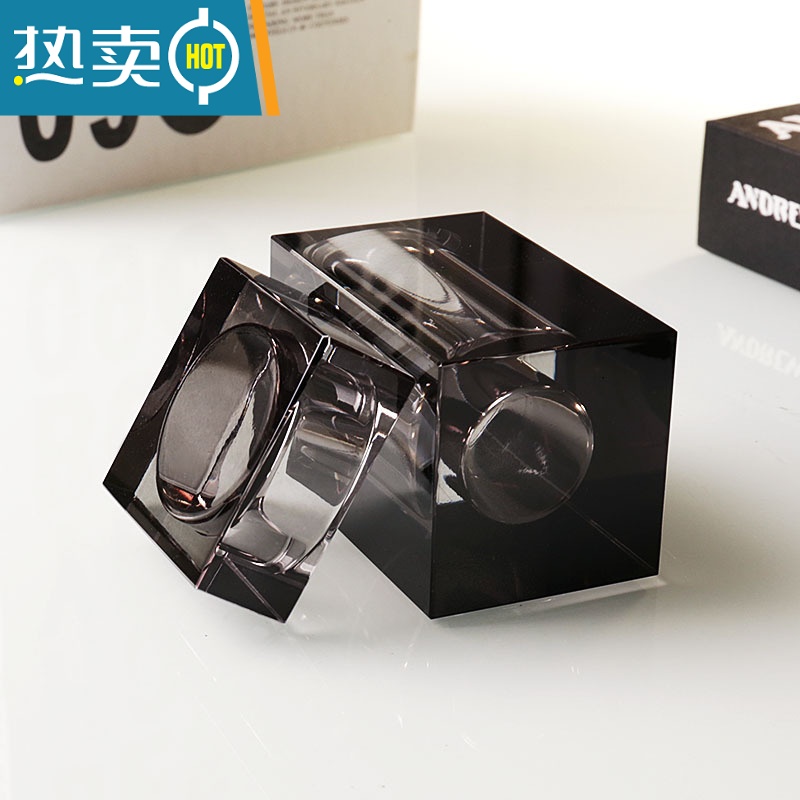 敬平现代欧式创意玻璃灰色棉签盒套装家用客厅纸巾盒茶几套装 棉签筒丨金色牙签高清大图