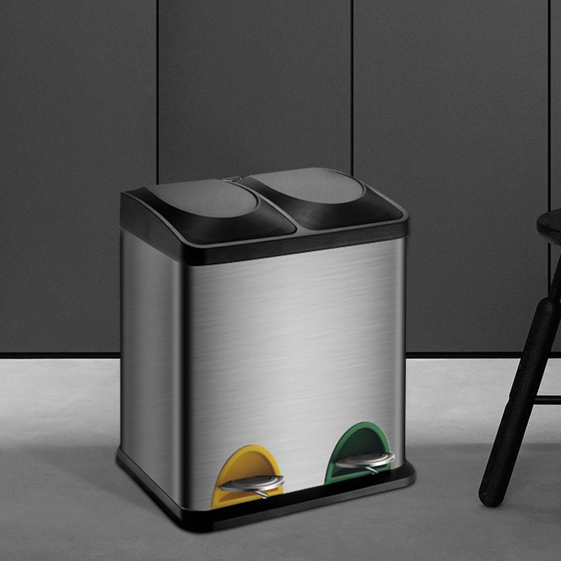鑫虎威 垃圾分类垃圾桶家用厨房环保家庭上海干湿不锈钢大号脚踏带盖双桶 A款高清大图