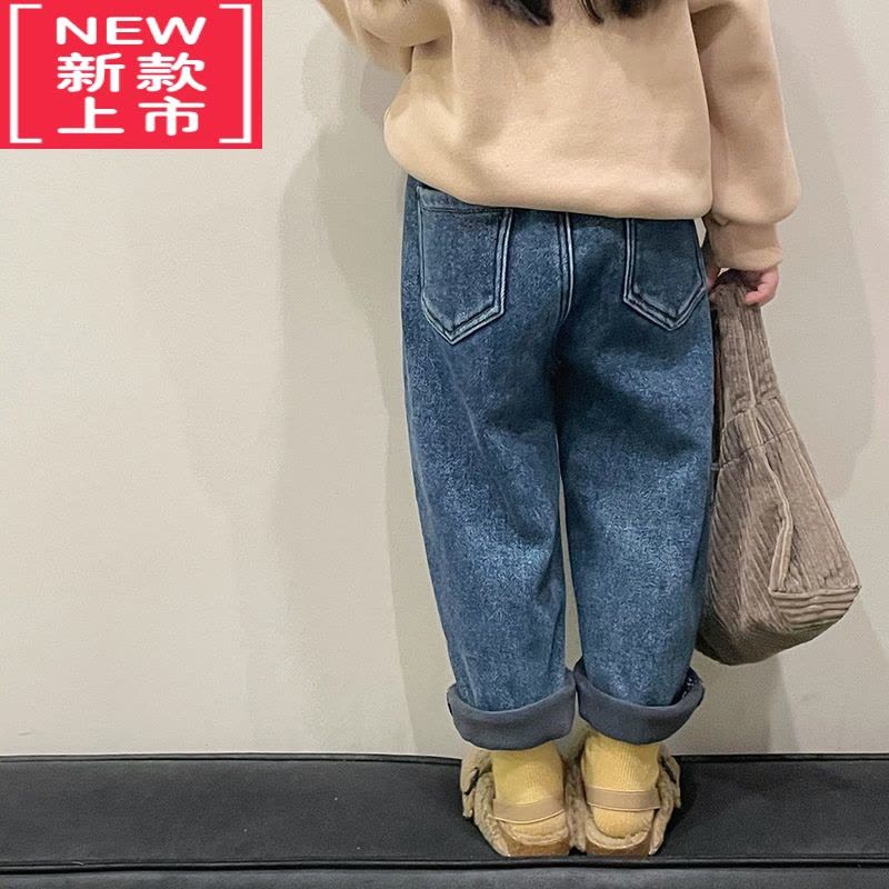 可莉允冬季保暖童裤子韩版百搭儿童加绒加厚牛仔裤男女童一体绒休闲长裤保暖裤图片