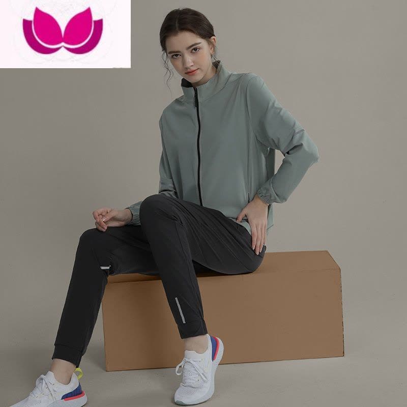 七斓运动服女跑步套装休闲宽松健身衣服胖mm晨跑房大码长袖速干衣图片