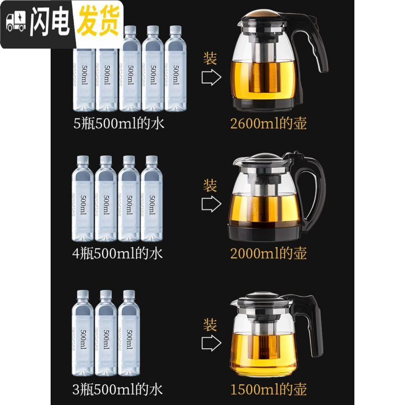三维工匠玻璃茶壶功夫泡茶壶家用大号水壶单壶耐热过滤花茶壶红茶茶具套装 2000壶+4只150兰花杯