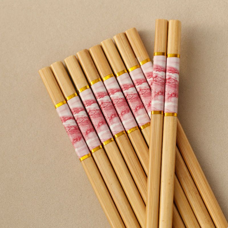 木筷子10双装家用鸡翅木红檀木高档家用原木竹筷子无漆无蜡防发|楠竹-天添24CM-晚霞 10双家庭装(不送)