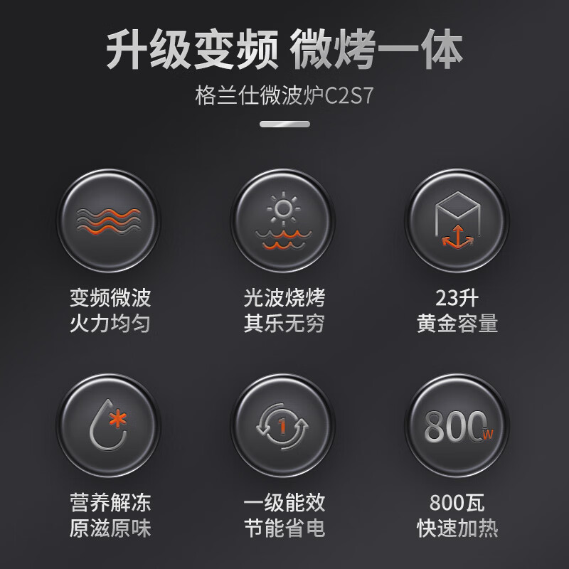 格兰仕 G80F23CN3LV-C2(S7) 变频微波炉家用光波炉烤箱一体机 23升 平板微蒸烤一体大容量 一级能效高清大图