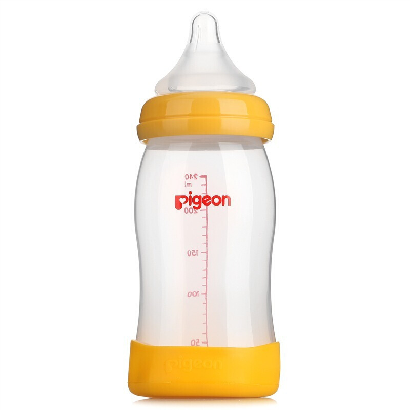 贝亲（Pigeon） 贝亲自然实感宽口径婴儿奶瓶PP奶瓶240ml(黄色)-0092配M型号奶嘴