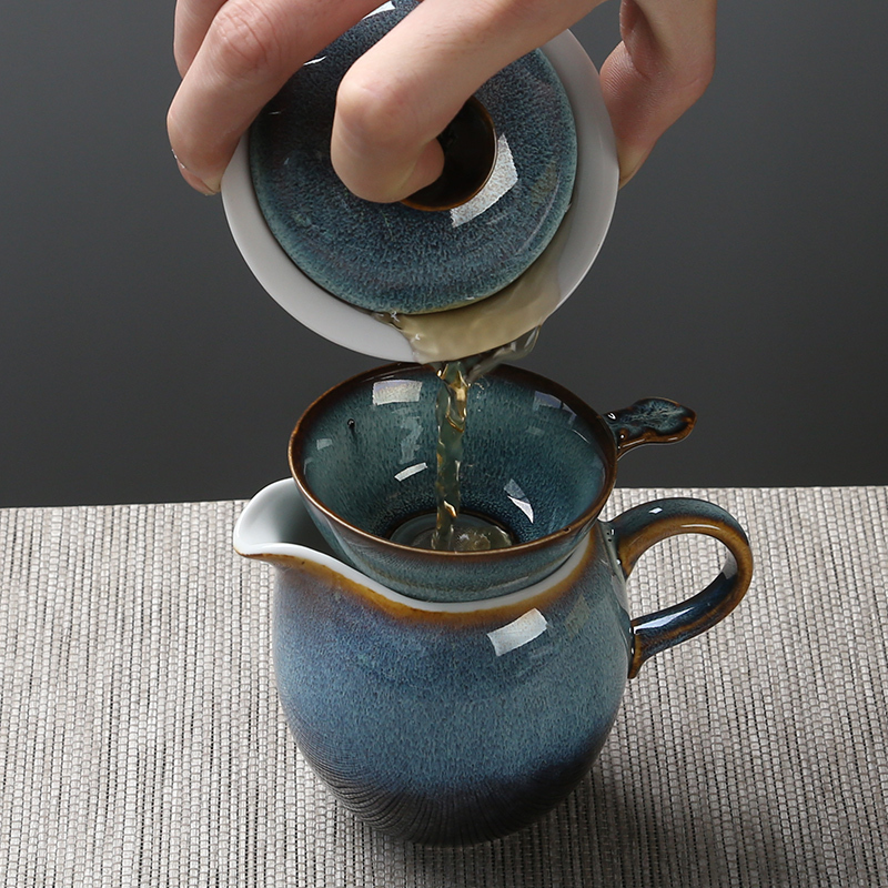苏氏陶瓷(SUSHI CERAMICS)茶具套装新窑变银丝釉泡茶碗苹果功夫茶杯陶瓷三才盖碗13头礼盒装