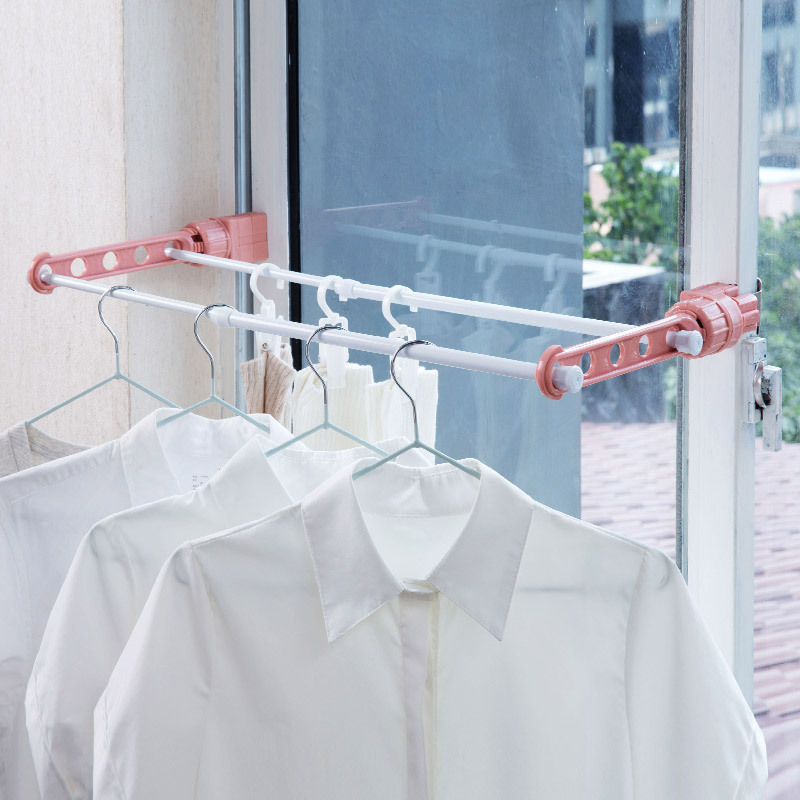 五孔衣架家用多功能便携卡扣式晾衣架晒凉杆挂衣服窗框阳台外晾衣杆