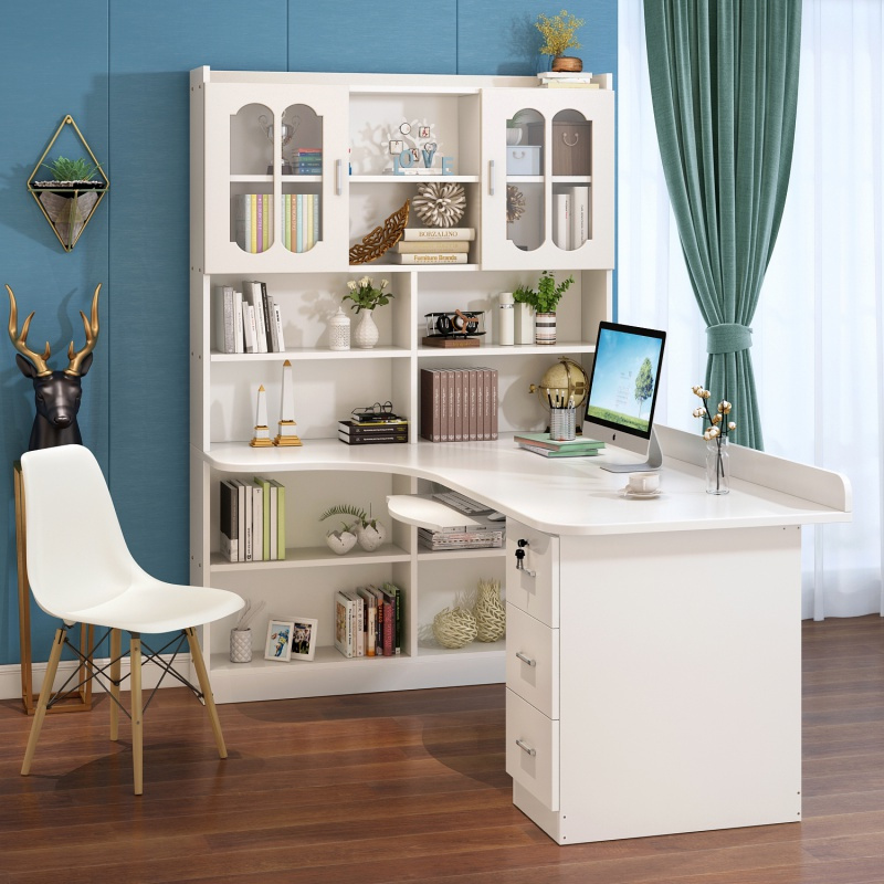 转角电脑桌家用墙角台式闪电客书桌书架书柜一体组合儿童写字学习桌