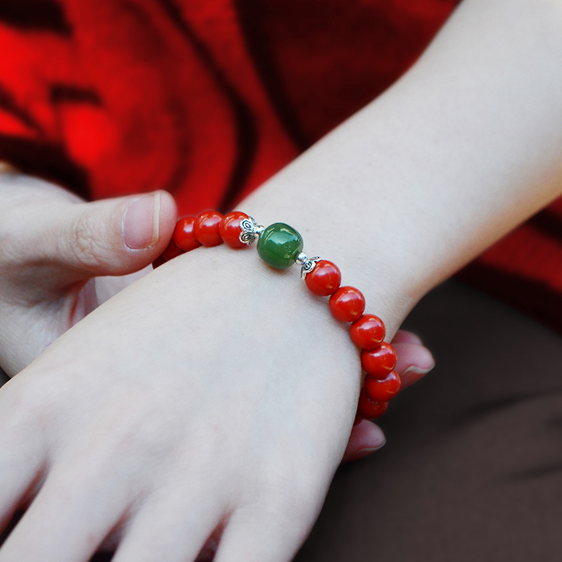 shecentury红朱砂手串和田玉转运珠辰砂手链饰品平安吉祥本命年礼物