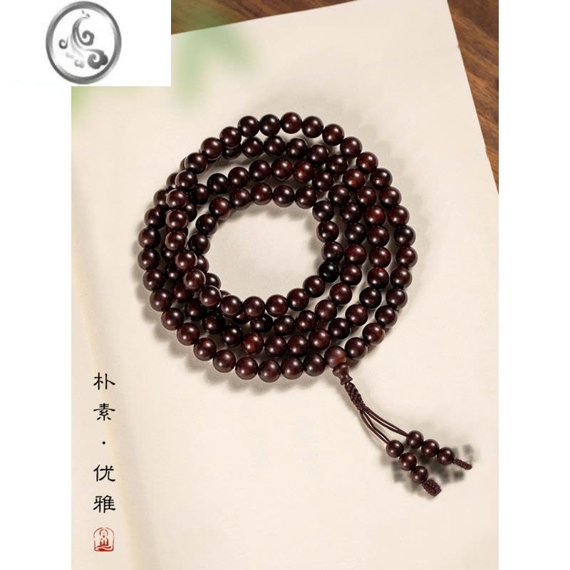 JiMi千年老料印度小叶紫檀手串108颗佛珠2.0念珠项链男女檀香红木手链图片