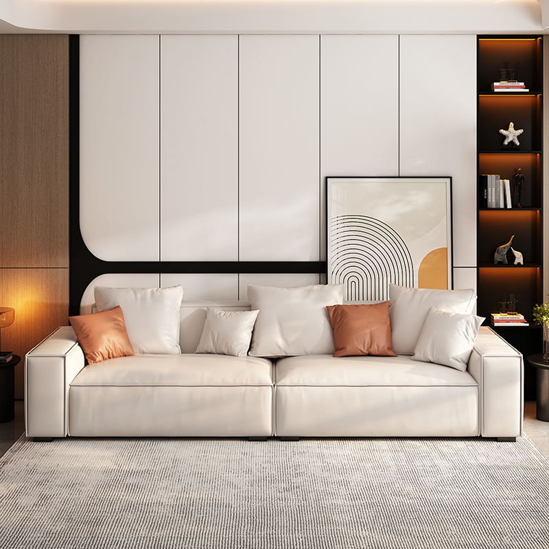 豆腐块真皮简约沙发客厅沙发真皮极简轻奢直排沙发头层牛皮皮沙发高清大图