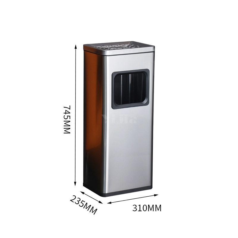 翌嘉YJ4123002 不锈钢酒店垃圾桶大堂宾馆方口立式垃圾桶 银 色 16L 310*235*745高清大图