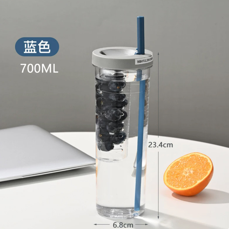 金铂喜干湿分离水杯过滤杯带吸管户外运动水杯吸管杯大容量 带茶漏吸管杯-蓝