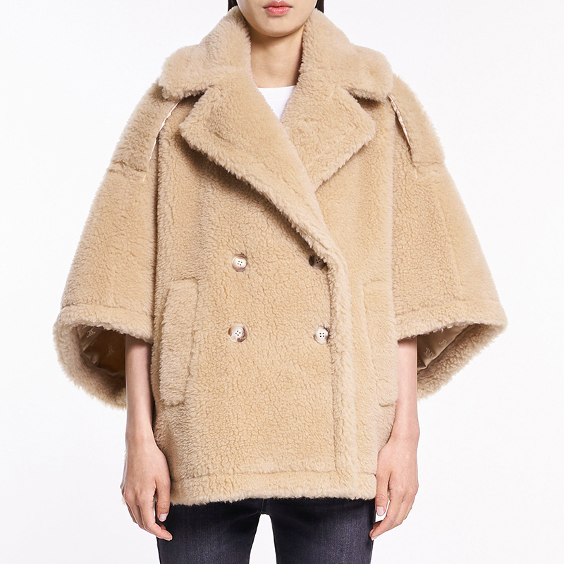 麦丝玛拉maxmara女士骆驼绒宽松版泰迪熊斗篷上衣外套adesso