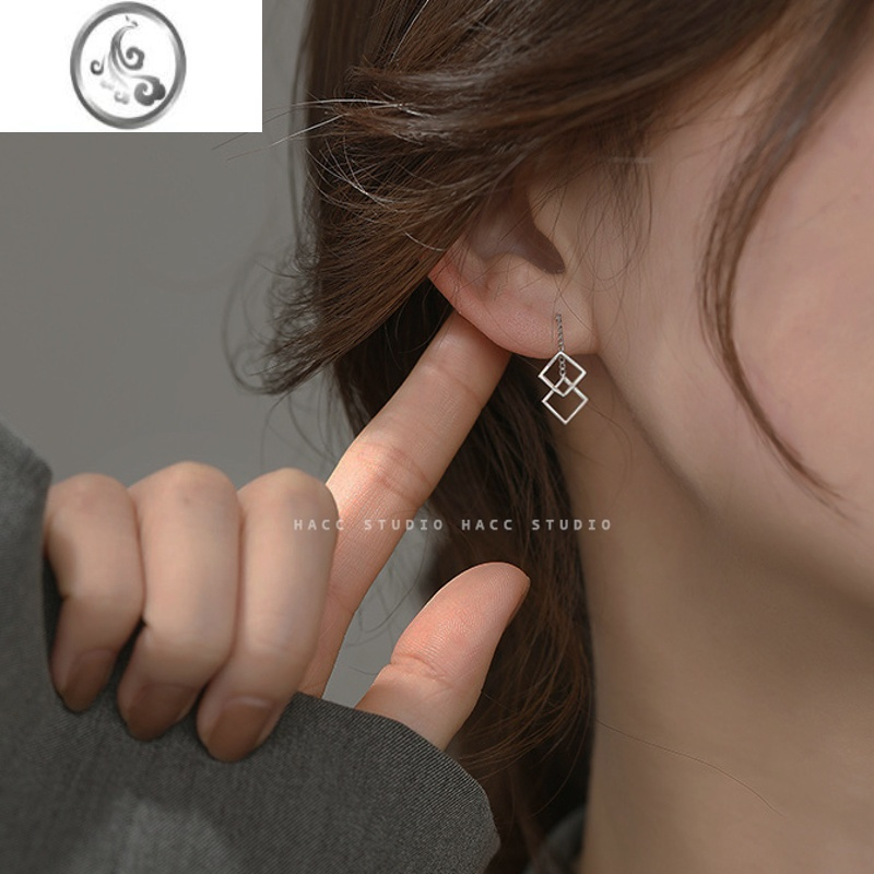 JiMi显脸小925银银几何方形耳环耳坠高级感耳钉女简约气质耳饰2021年